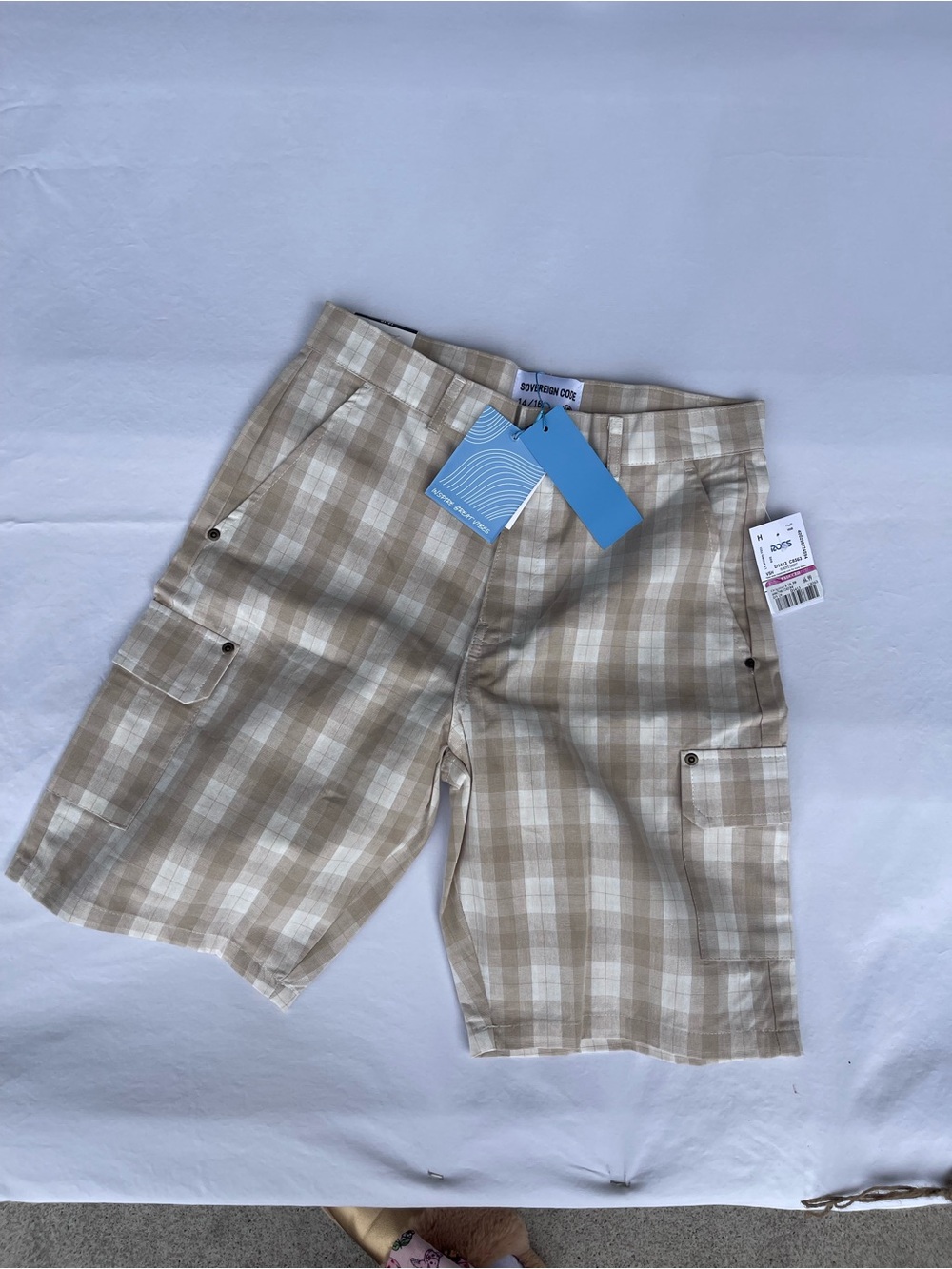 Sovereign Code‎ Beige Plaid Cargo Shorts